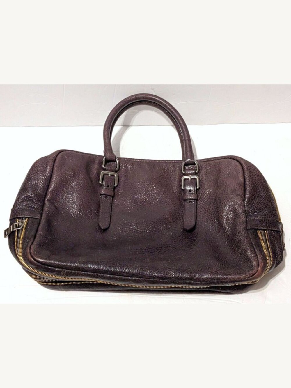 Prada Milano Bowler Sparkling Dark Mauve Leather Locket Zippered Handbag Luck - Picture 2 of 10